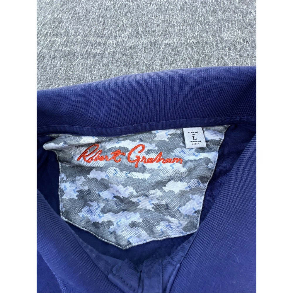 Robert Graham Polo Mens Large Navy Blue Short Sleeve Shirt‎ Lightweight Logo - Picture 7 of 11
